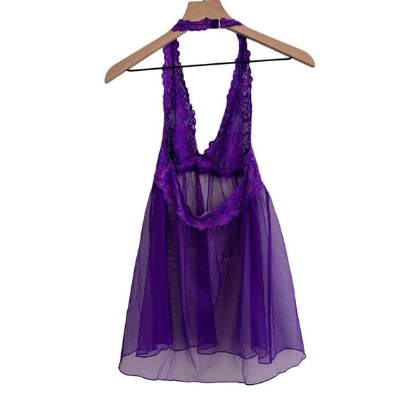Victoria's Secret Small Purple Lace Lingerie Slip Dress Halter Style Open Back - Picture 4 of 8